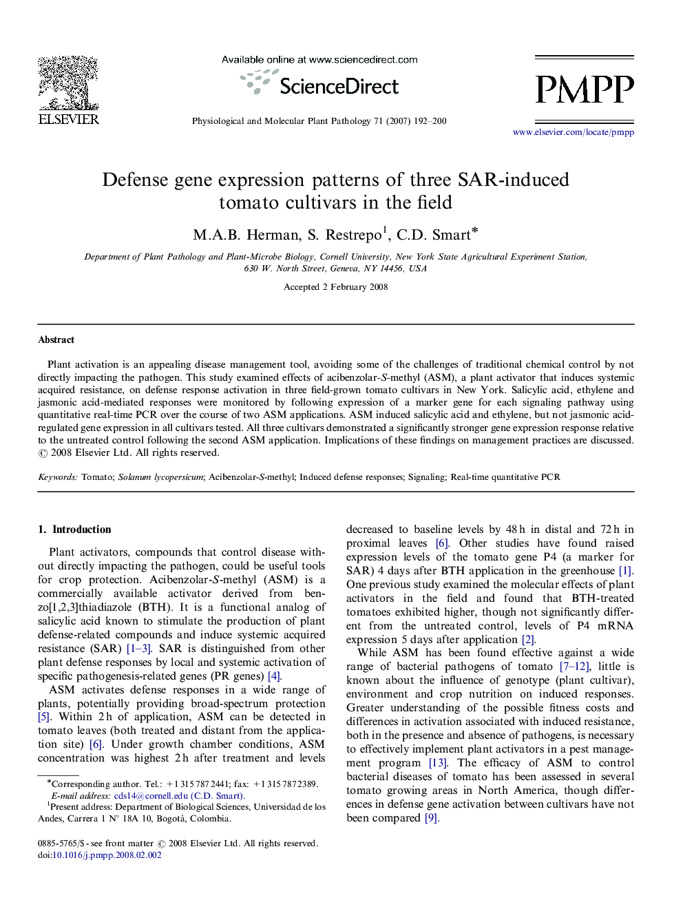 Defense gene expression patterns of three SAR-induced tomato cultivars in the field