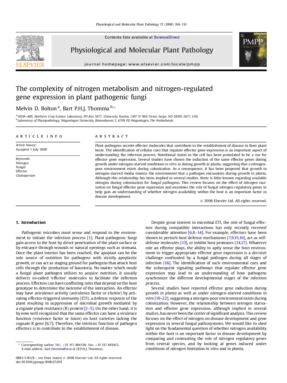 The complexity of nitrogen metabolism and nitrogen-regulated gene expression in plant pathogenic fungi