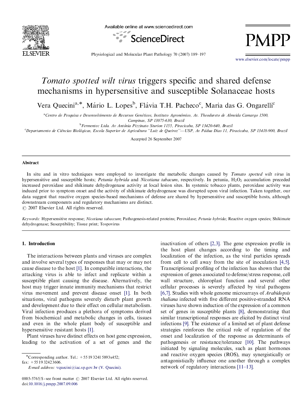 Tomato spotted wilt virus triggers specific and shared defense mechanisms in hypersensitive and susceptible Solanaceae hosts