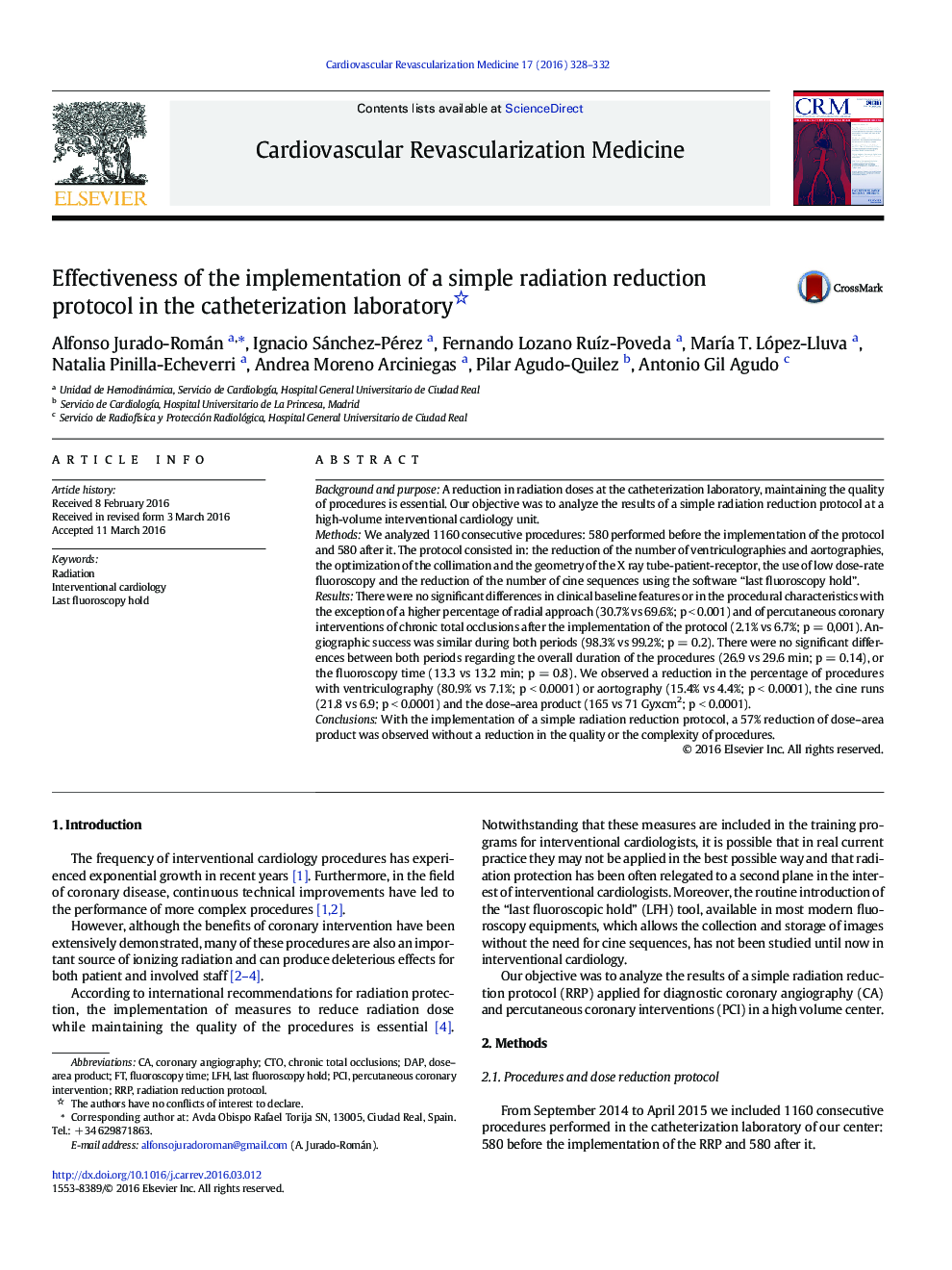 Effectiveness of the implementation of a simple radiation reduction protocol in the catheterization laboratory 