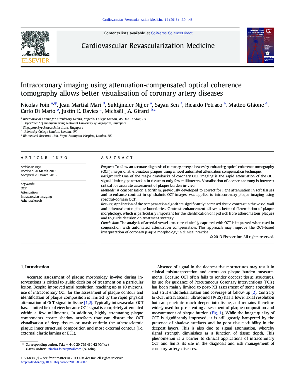 Intracoronary imaging using attenuation-compensated optical coherence tomography allows better visualisation of coronary artery diseases