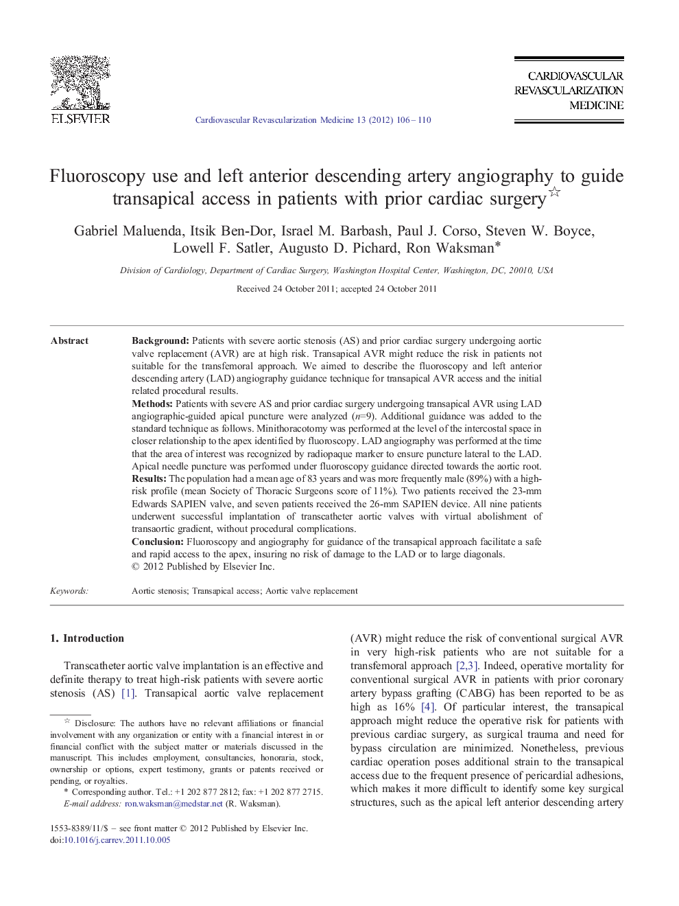 Fluoroscopy use and left anterior descending artery angiography to guide transapical access in patients with prior cardiac surgery 