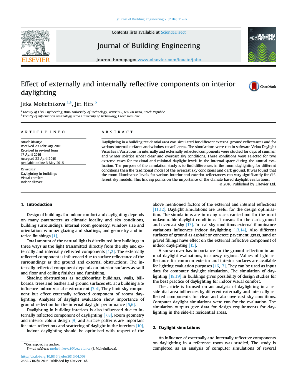 Effect of externally and internally reflective components on interior daylighting