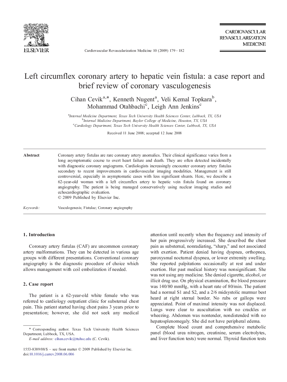 Left circumflex coronary artery to hepatic vein fistula: a case report and brief review of coronary vasculogenesis