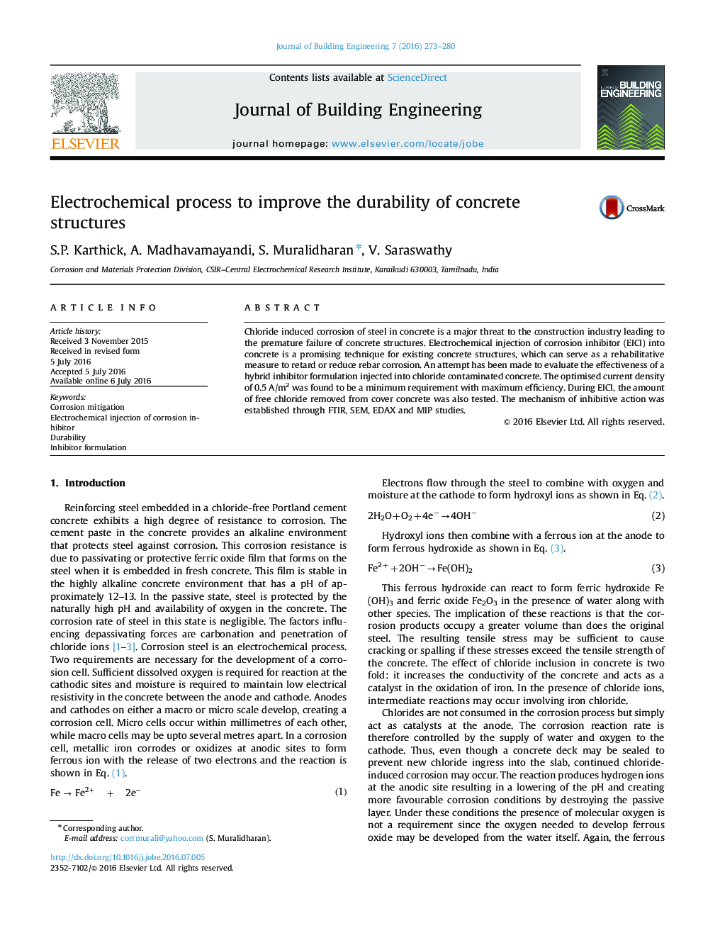 Electrochemical process to improve the durability of concrete structures