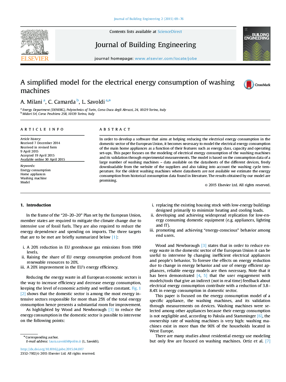 A simplified model for the electrical energy consumption of washing machines