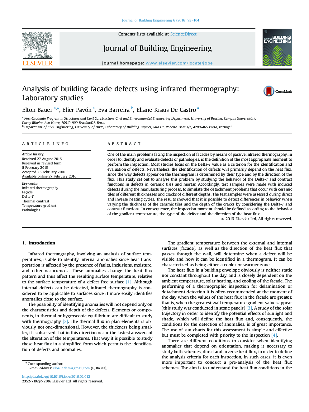 تجزیه و تحلیل نقص در نمای ساختمان با استفاده از ترموگرافی مادون قرمز: مطالعات آزمایشگاهی