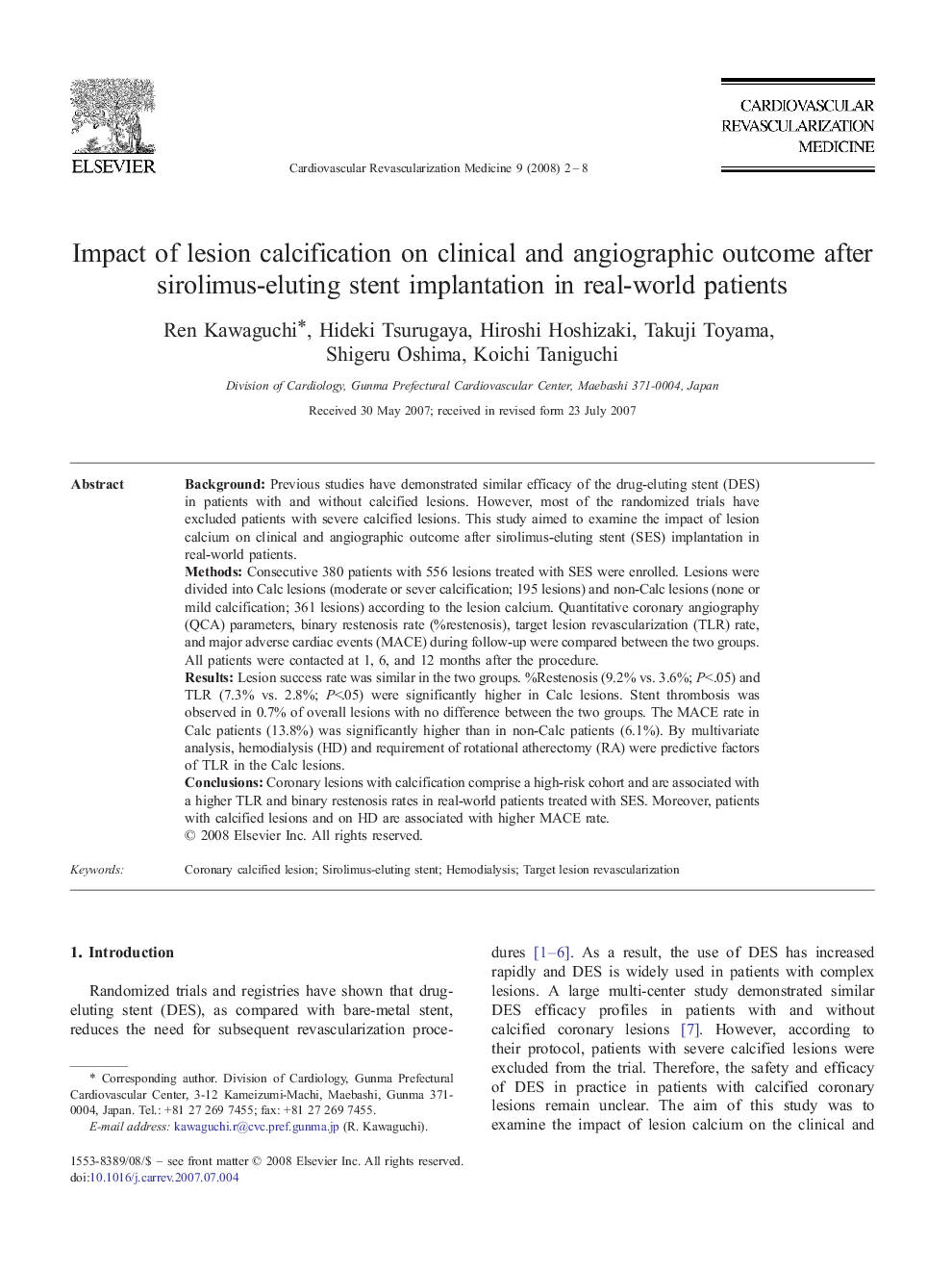 Impact of lesion calcification on clinical and angiographic outcome after sirolimus-eluting stent implantation in real-world patients