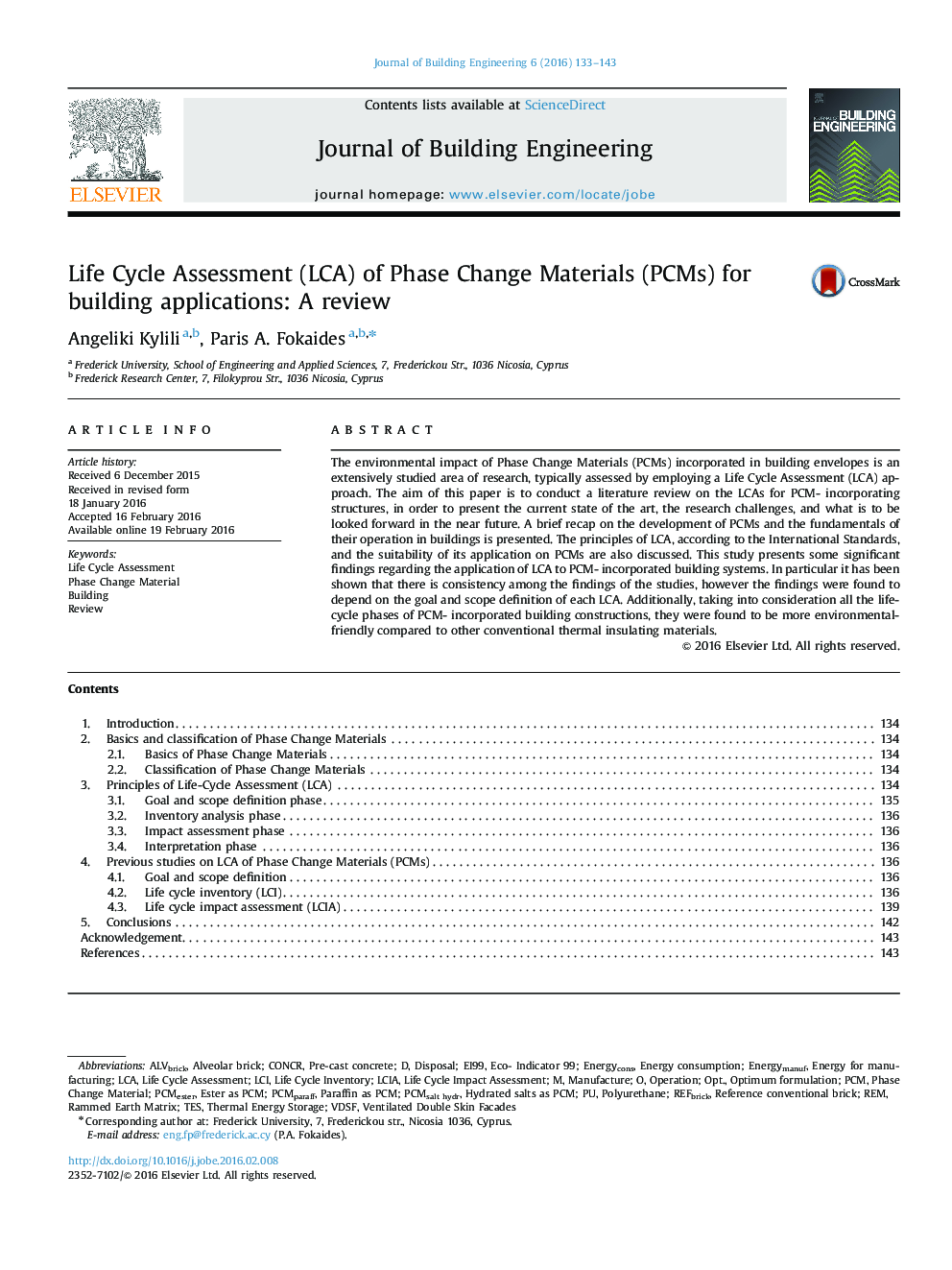 ارزیابی چرخه زندگی (LCA) تغییر فاز مواد (PCM ها) برای ساخت برنامه های کاربردی: بررسی