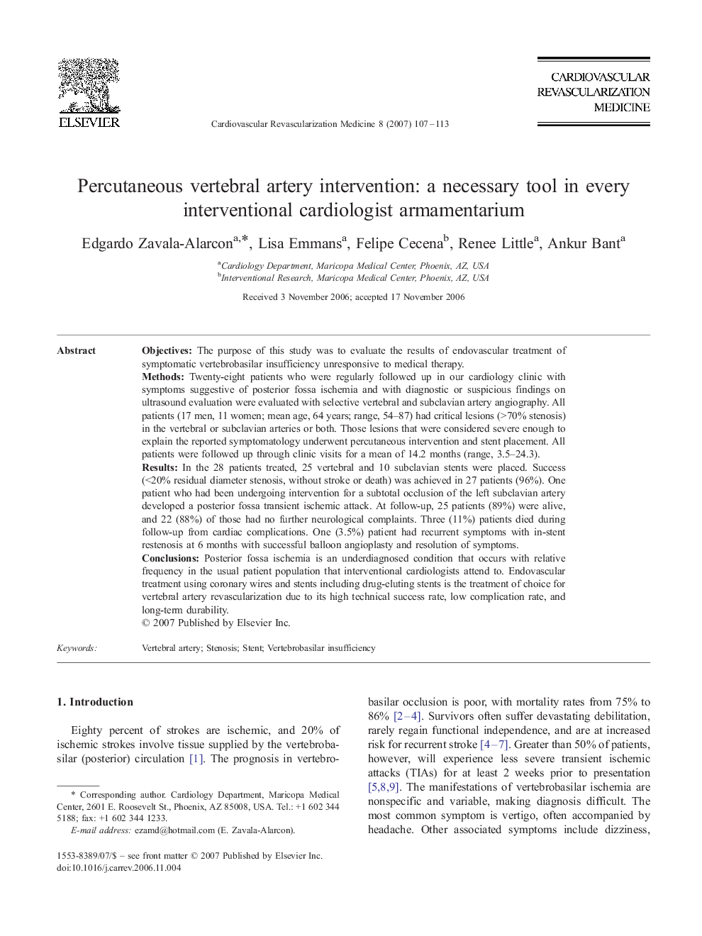 Percutaneous vertebral artery intervention: a necessary tool in every interventional cardiologist armamentarium