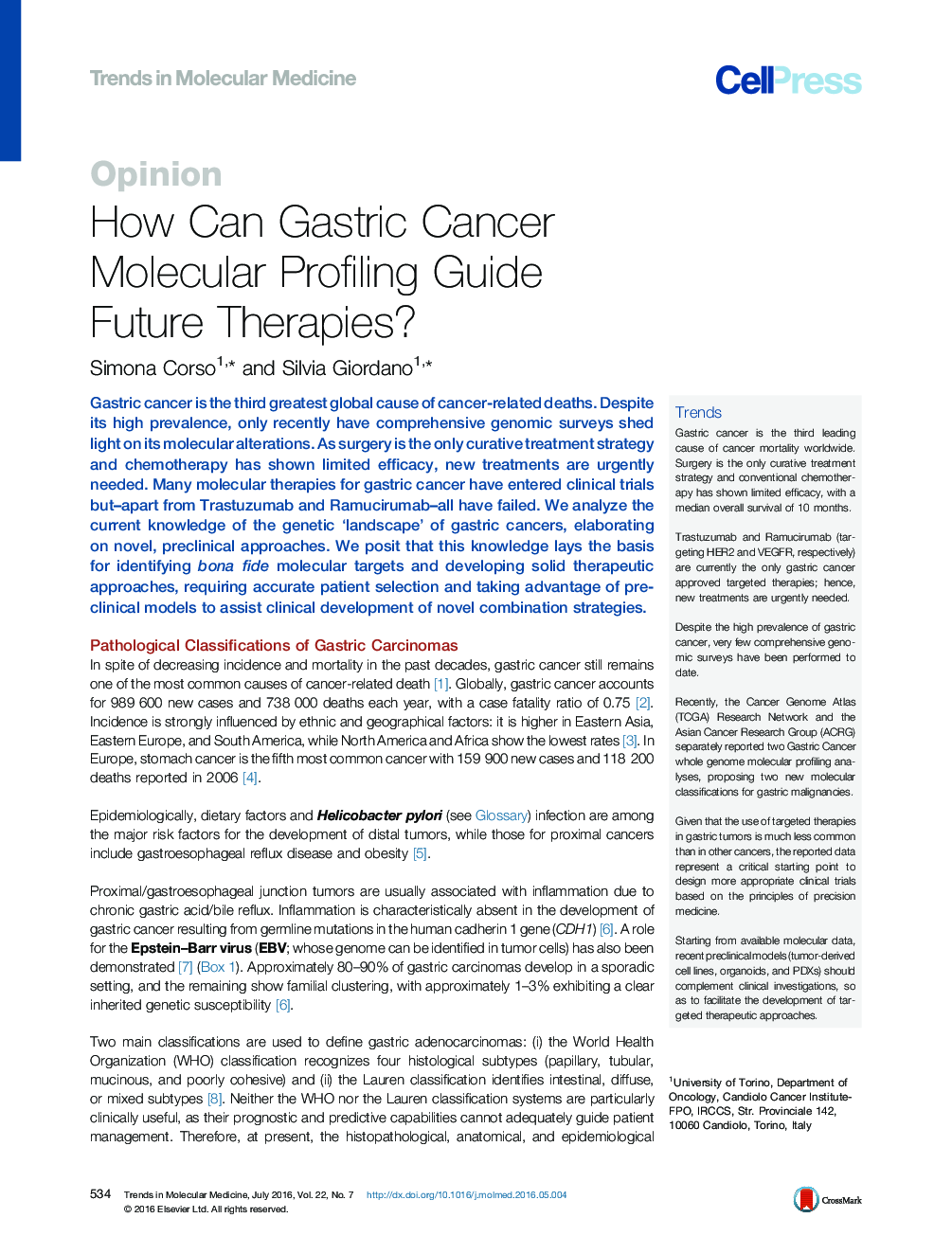 How Can Gastric Cancer Molecular Profiling Guide Future Therapies?