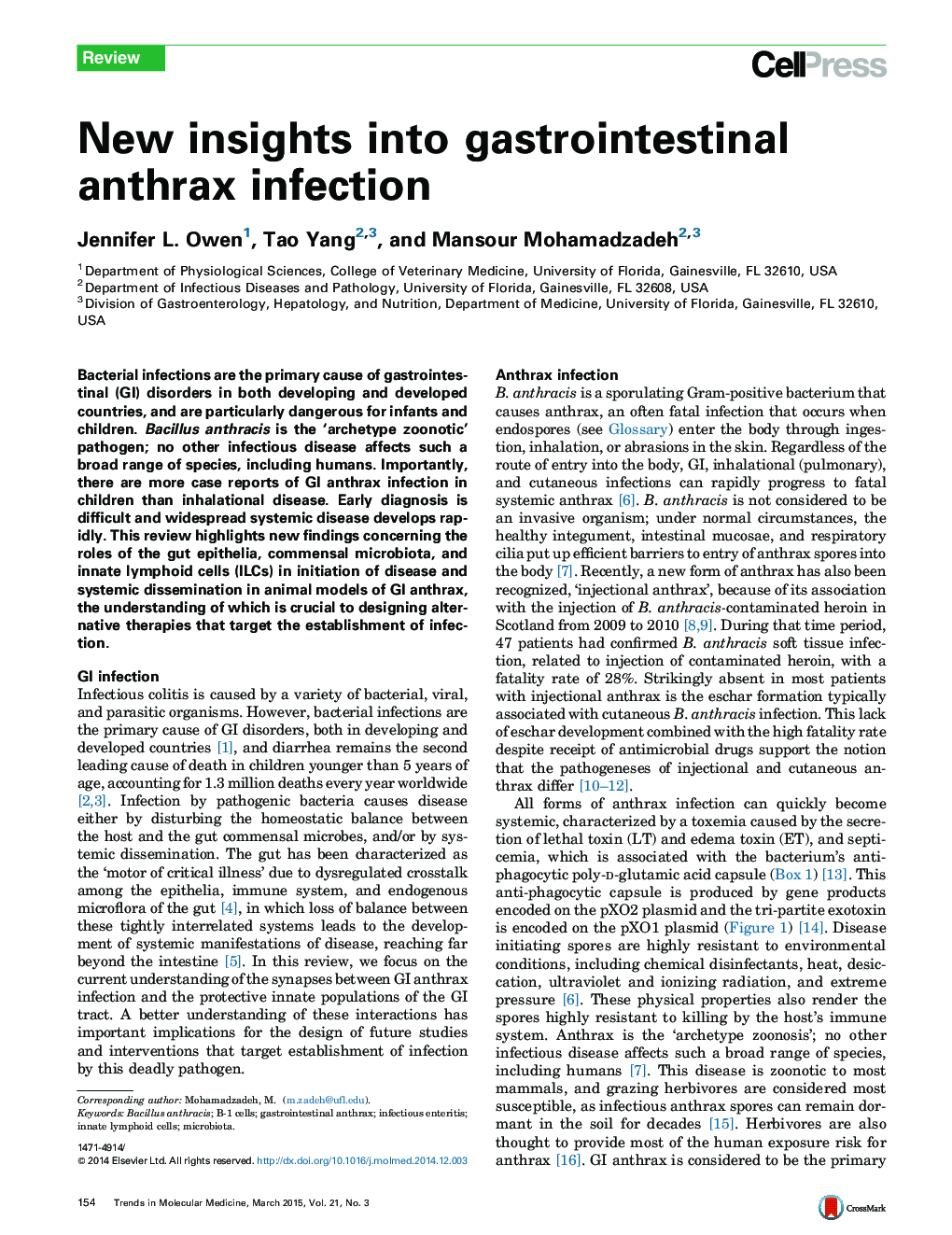 New insights into gastrointestinal anthrax infection