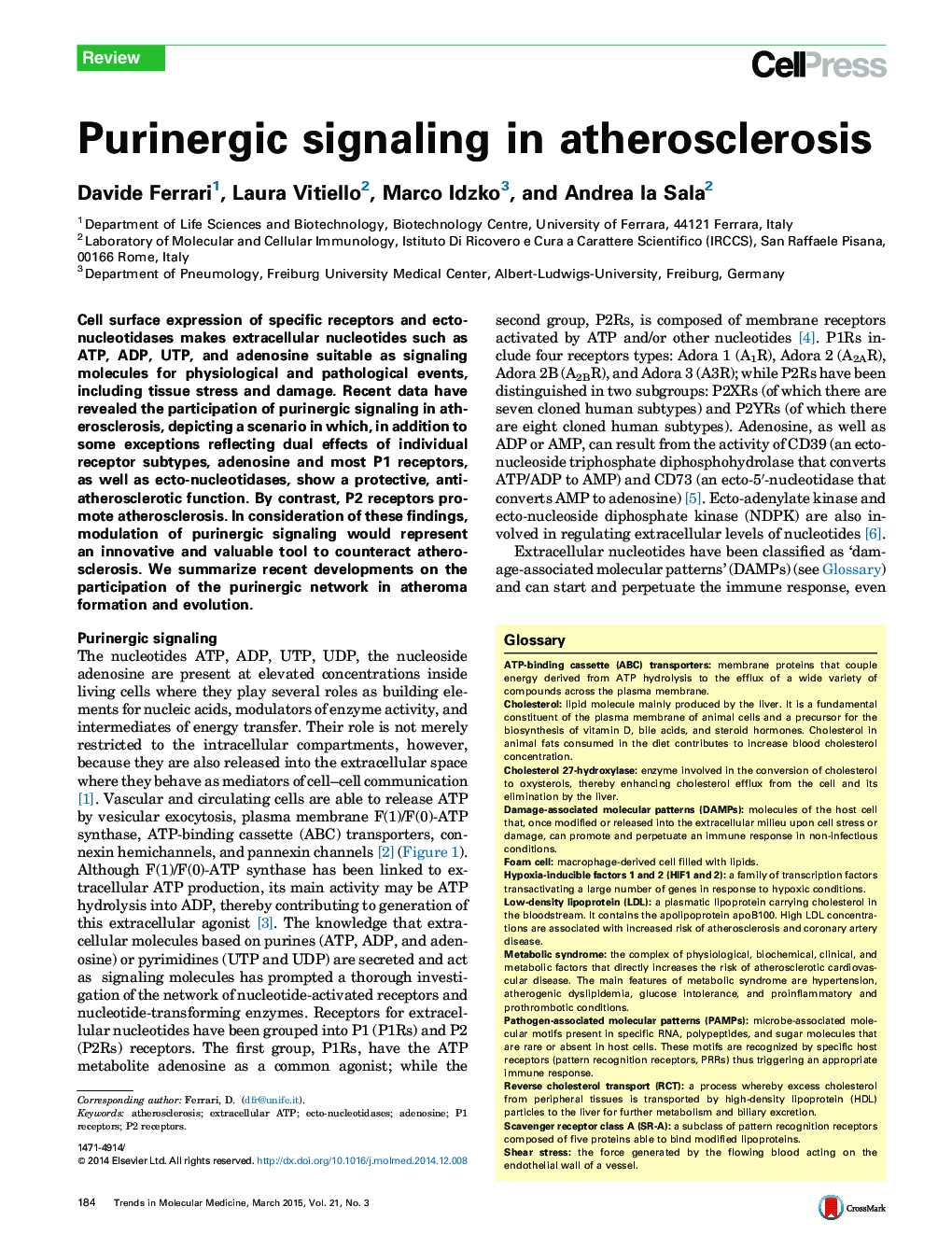 Purinergic signaling in atherosclerosis