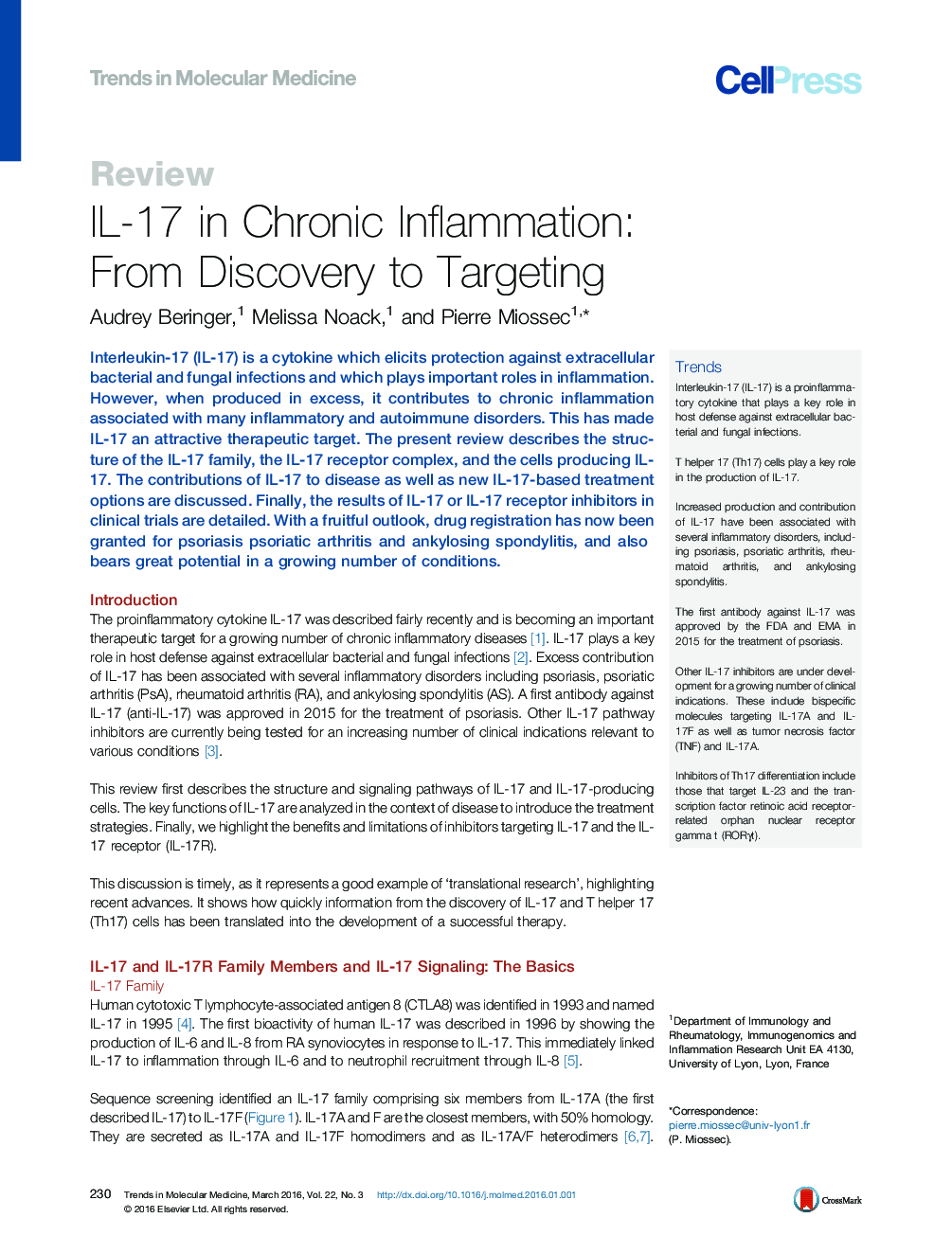 IL-17 in Chronic Inflammation: From Discovery to Targeting