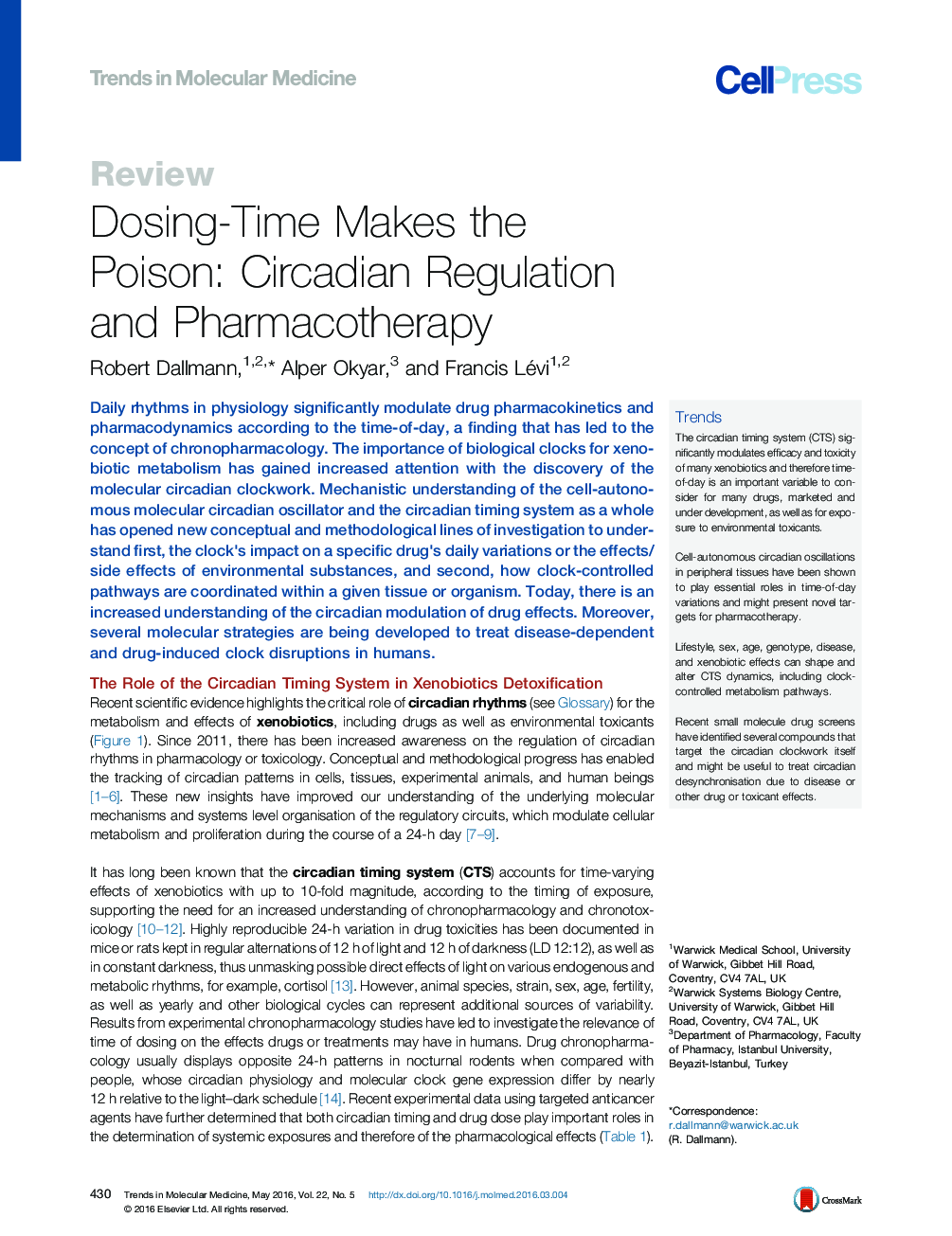 Dosing-Time Makes the Poison: Circadian Regulation and Pharmacotherapy