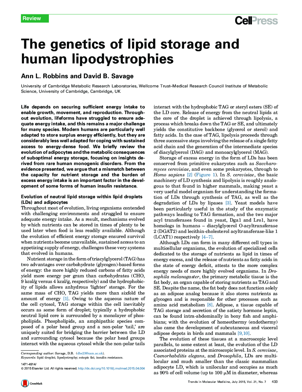The genetics of lipid storage and human lipodystrophies