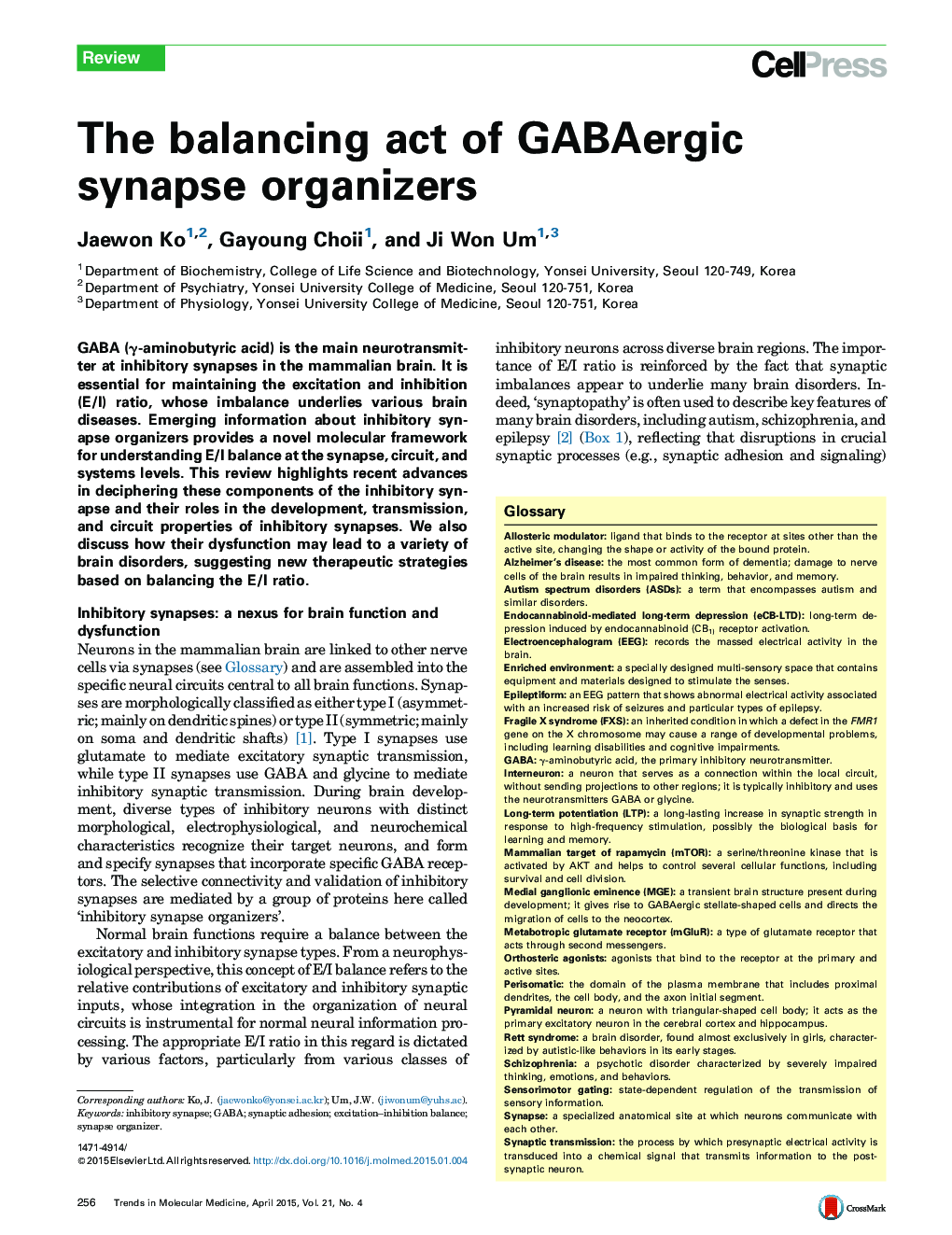 The balancing act of GABAergic synapse organizers