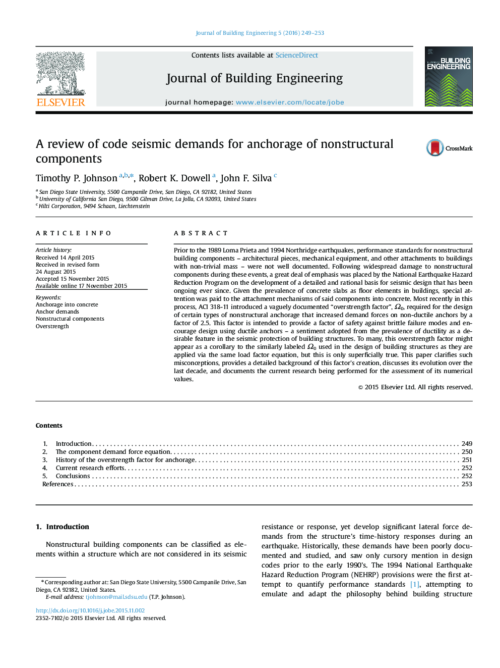 A review of code seismic demands for anchorage of nonstructural components