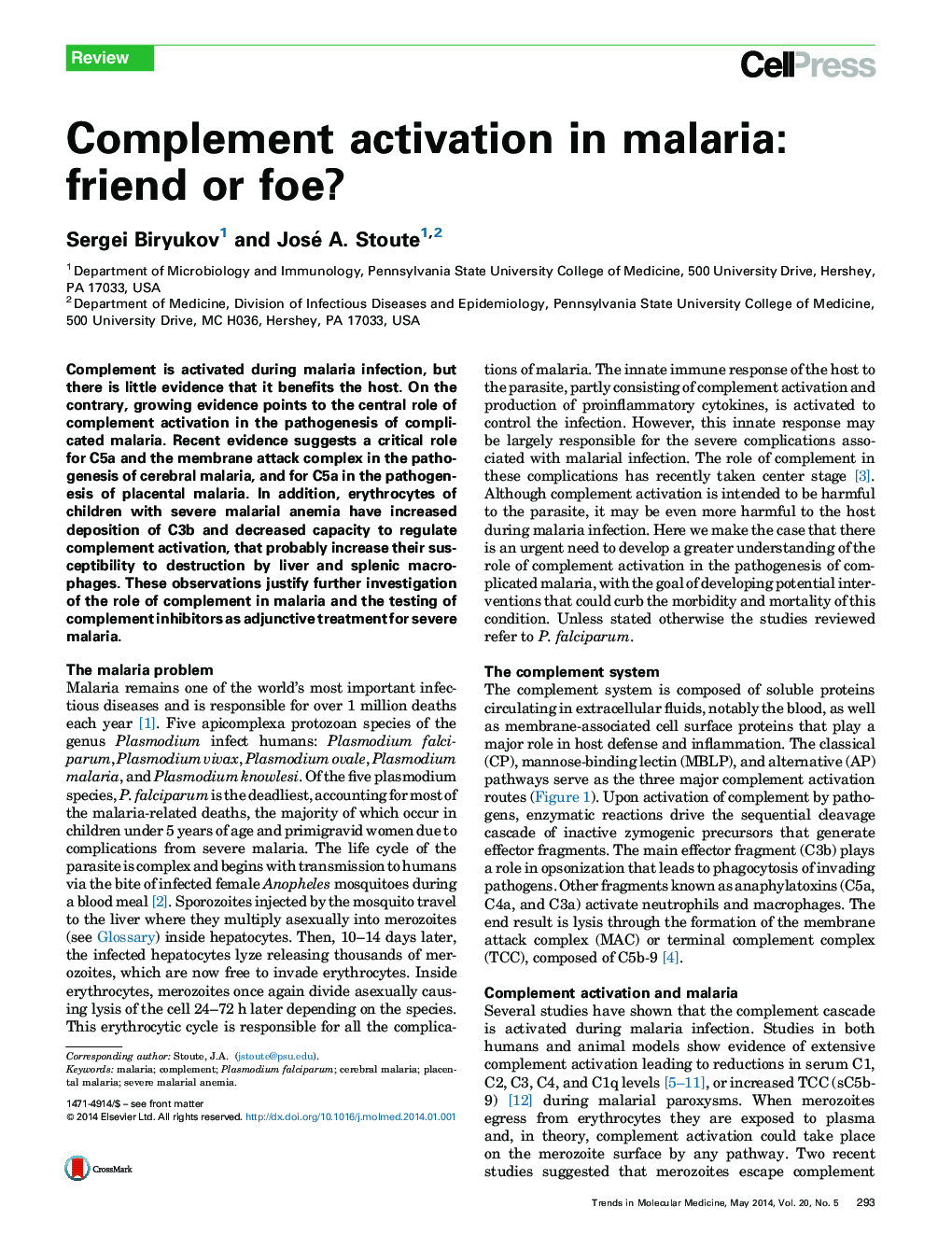 Complement activation in malaria: friend or foe?