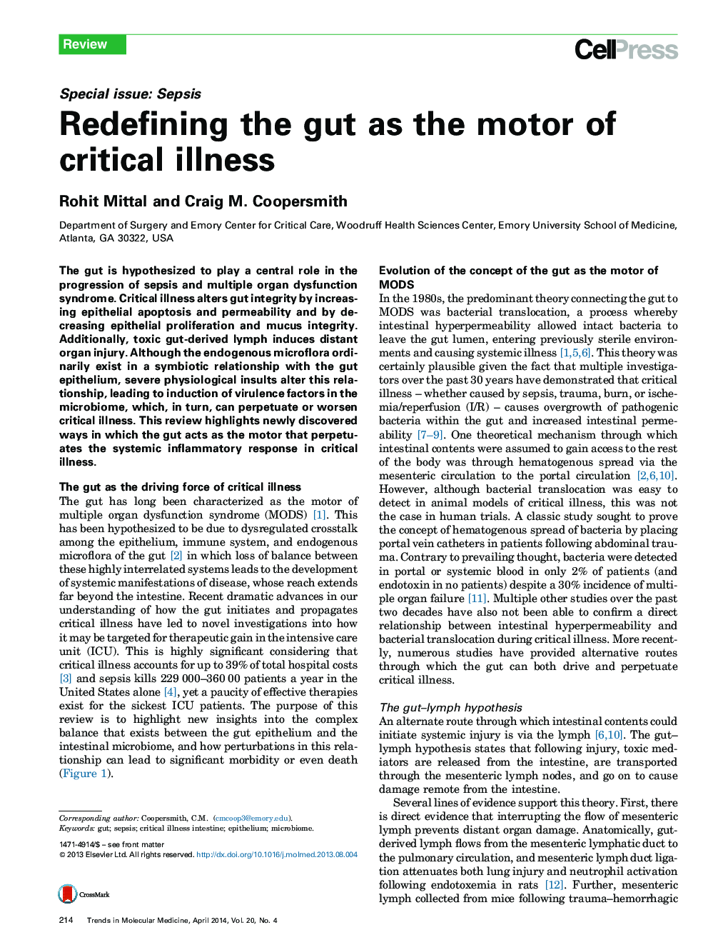 Redefining the gut as the motor of critical illness