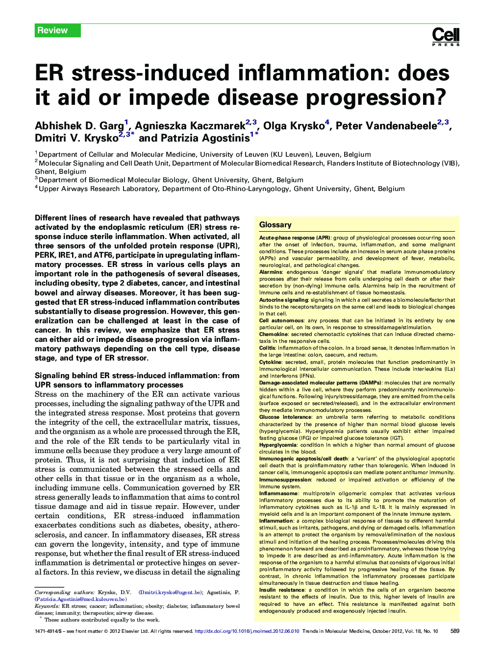 ER stress-induced inflammation: does it aid or impede disease progression?