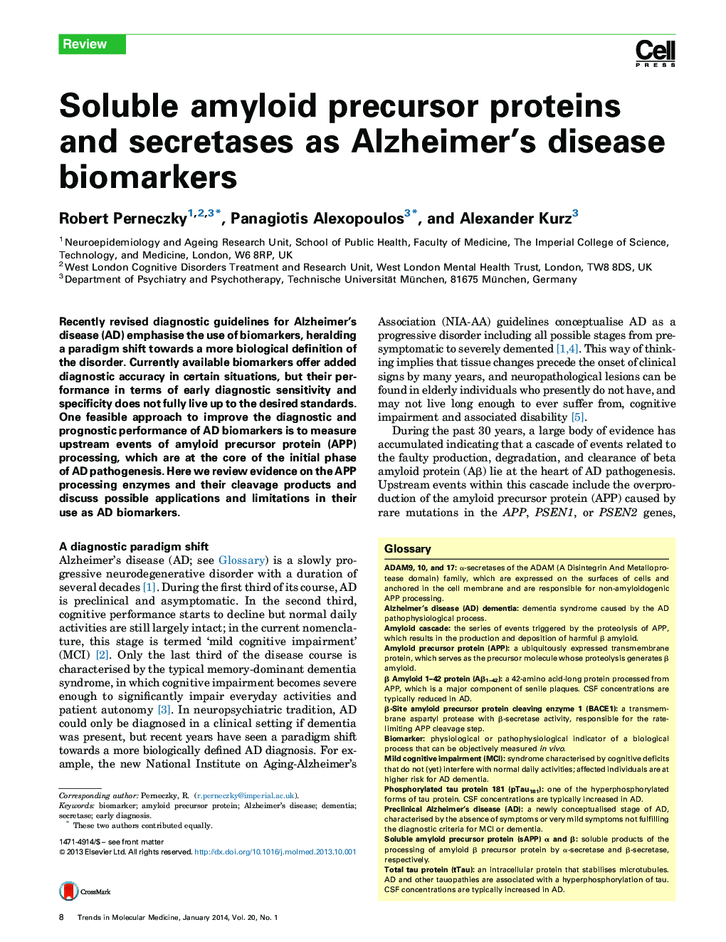 Soluble amyloid precursor proteins and secretases as Alzheimer's disease biomarkers