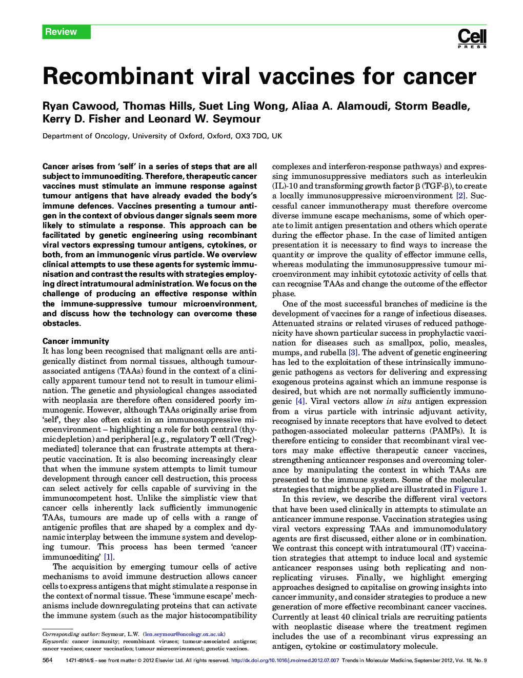 Recombinant viral vaccines for cancer