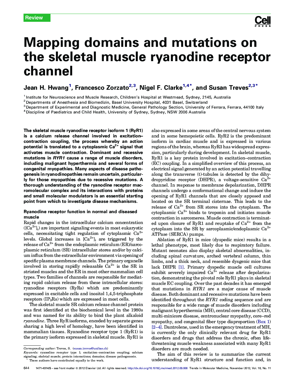 Mapping domains and mutations on the skeletal muscle ryanodine receptor channel