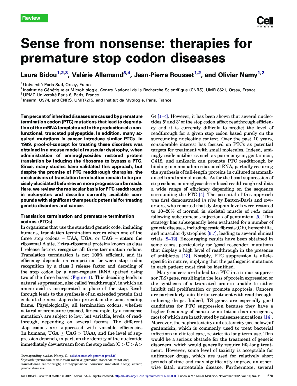 Sense from nonsense: therapies for premature stop codon diseases