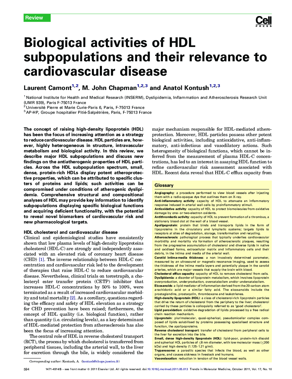 Biological activities of HDL subpopulations and their relevance to cardiovascular disease