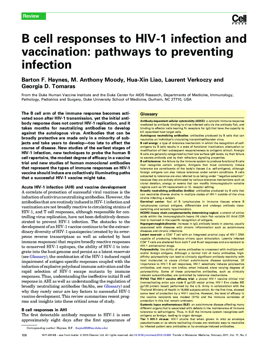 B cell responses to HIV-1 infection and vaccination: pathways to preventing infection