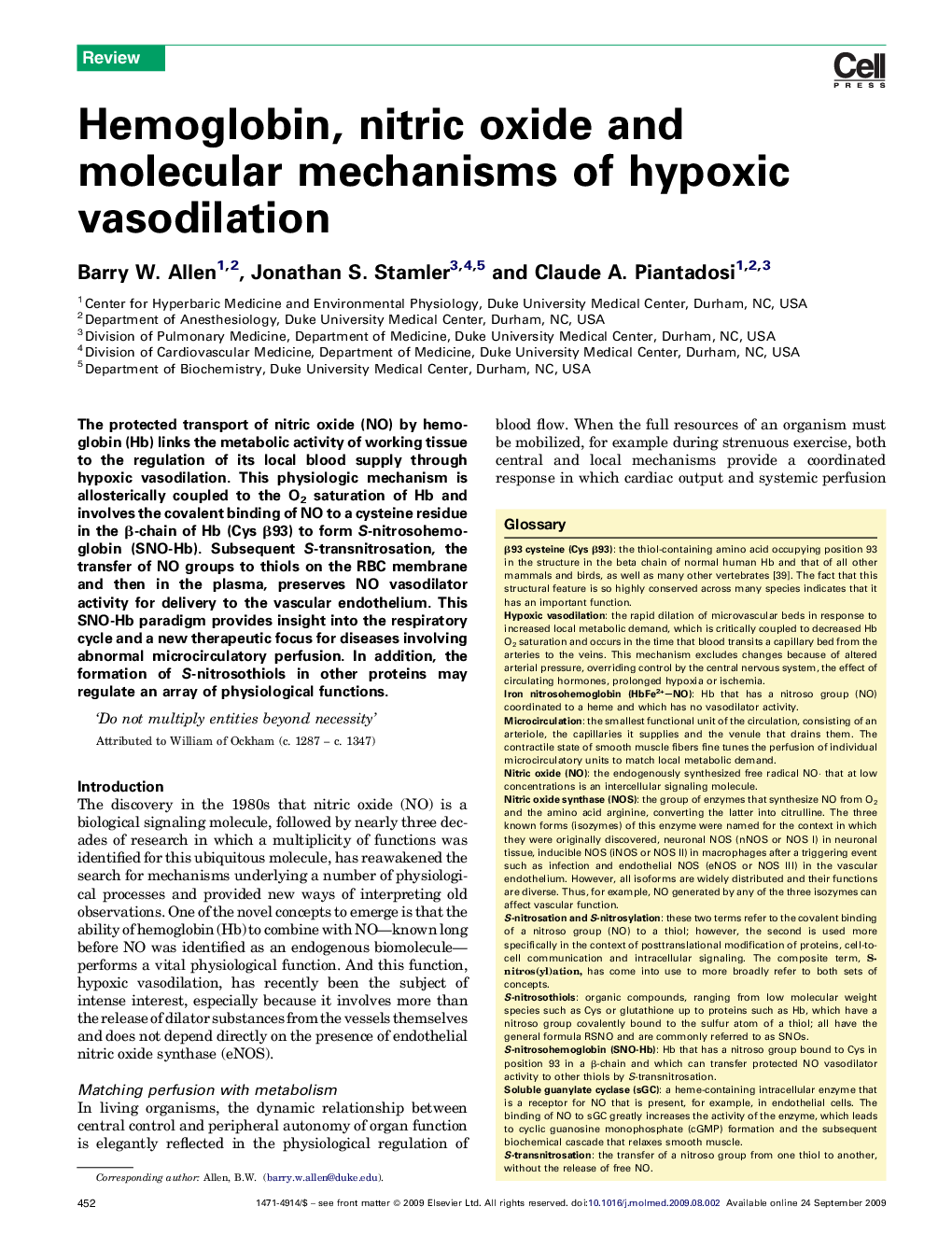 عکس صفحه اول مقاله: Hemoglobin, nitric oxide and molecular mechanisms of hypoxic vasodilation Hemoglobin, nitric oxide and molecular mechanisms of hypoxic vasodilation