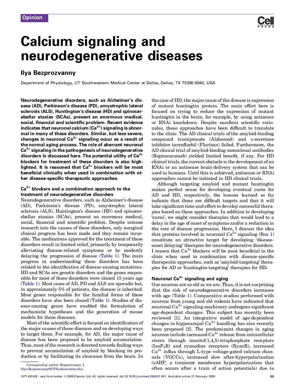 عکس صفحه اول مقاله: Calcium signaling and neurodegenerative diseases Calcium signaling and neurodegenerative diseases