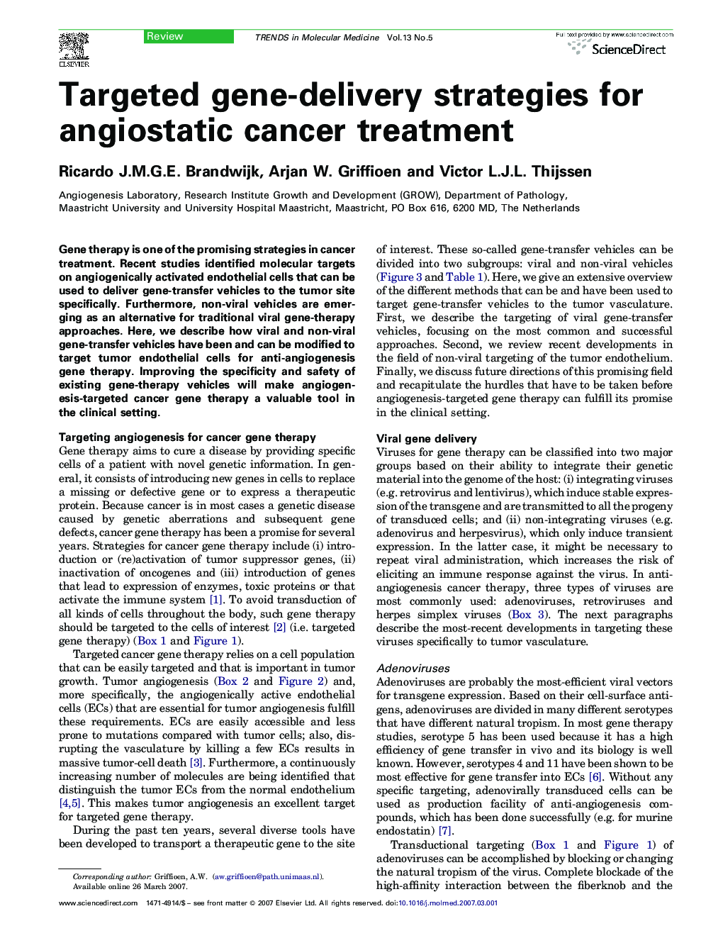 Targeted gene-delivery strategies for angiostatic cancer treatment