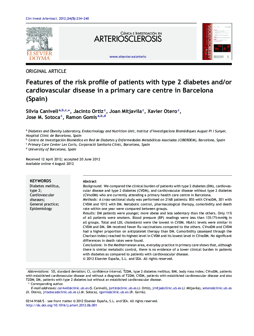 Features of the risk profile of patients with type 2 diabetes and/or cardiovascular disease in a primary care centre in Barcelona (Spain)