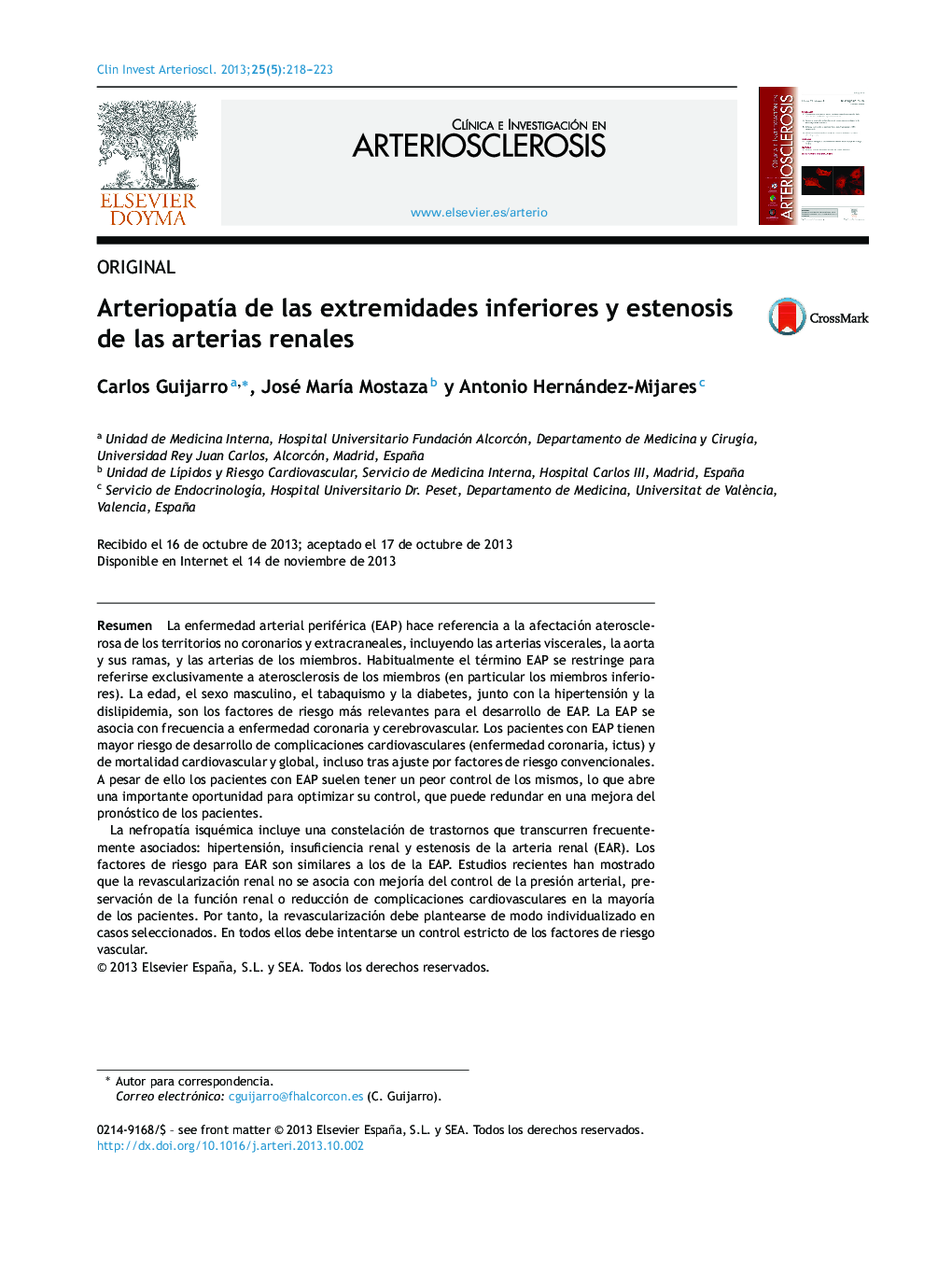 Arteriopatía de las extremidades inferiores y estenosis de las arterias renales