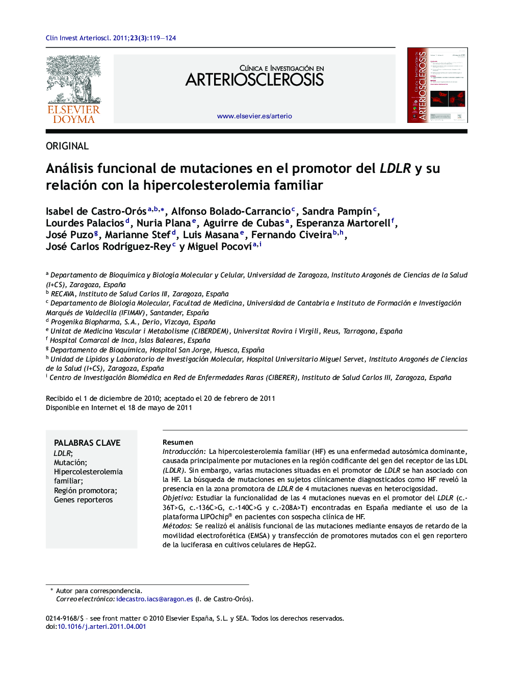 Análisis funcional de mutaciones en el promotor del LDLR y su relación con la hipercolesterolemia familiar