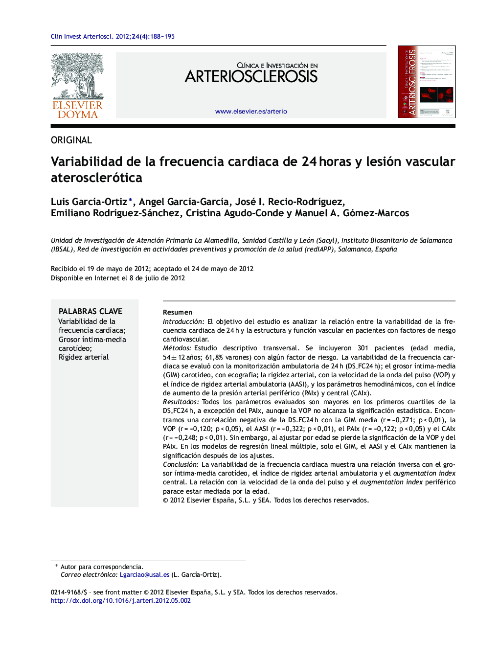 Variabilidad de la frecuencia cardiaca de 24 horas y lesión vascular aterosclerótica