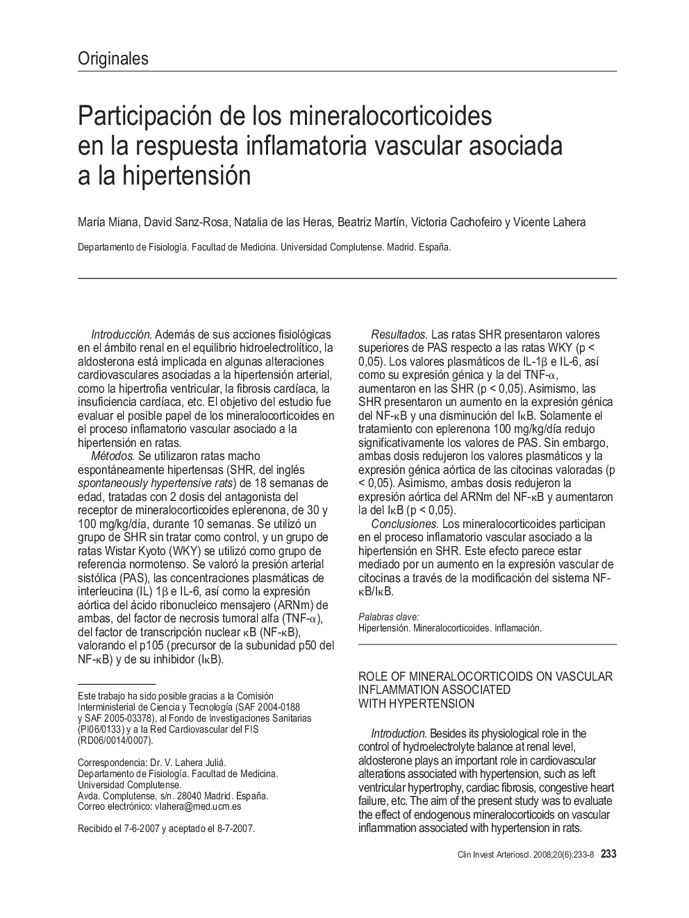 Participación de los mineralocorticoides en la respuesta inflamatoria vascular asociada a la hipertensión