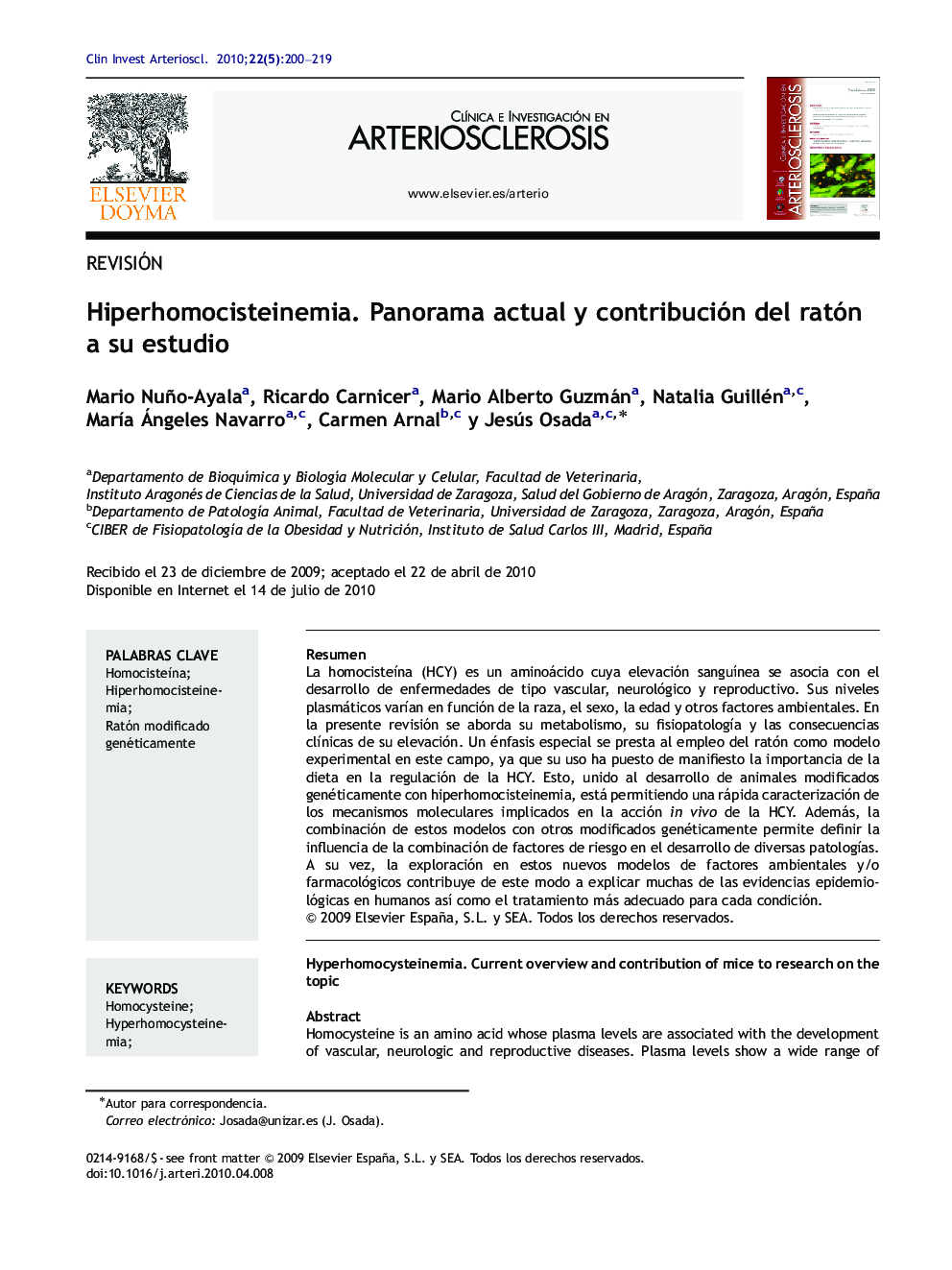 Hiperhomocisteinemia. Panorama actual y contribución del ratón a su estudio