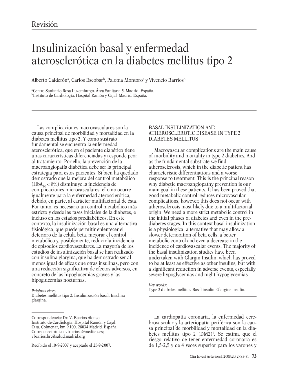 Insulinización basal y enfermedad aterosclerótica en la diabetes mellitus tipo 2