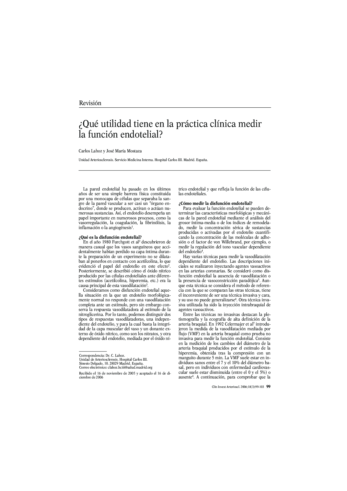 عکس صفحه اول مقاله: ¿Qué utilidad tiene en la práctica clÃnica medir la función endotelial? ¿Qué utilidad tiene en la práctica clÃnica medir la función endotelial?