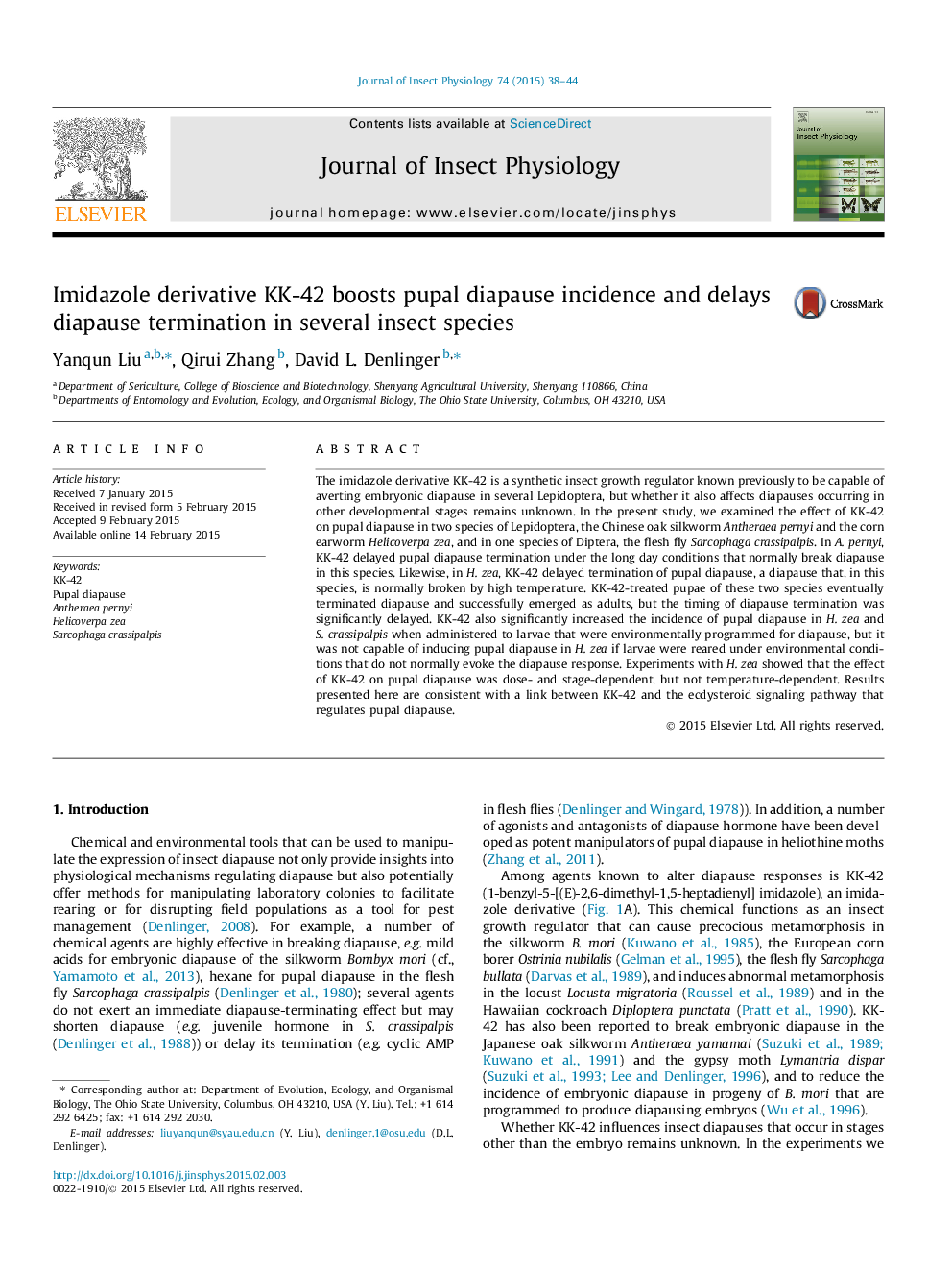 Imidazole derivative KK-42 boosts pupal diapause incidence and delays diapause termination in several insect species