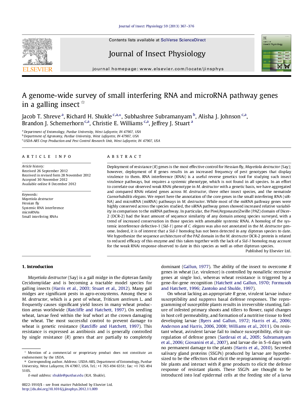 A genome-wide survey of small interfering RNA and microRNA pathway genes in a galling insect 