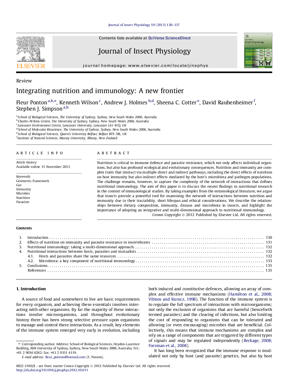 Integrating nutrition and immunology: A new frontier