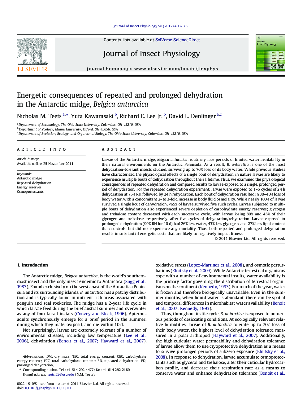 Energetic consequences of repeated and prolonged dehydration in the Antarctic midge, Belgica antarctica