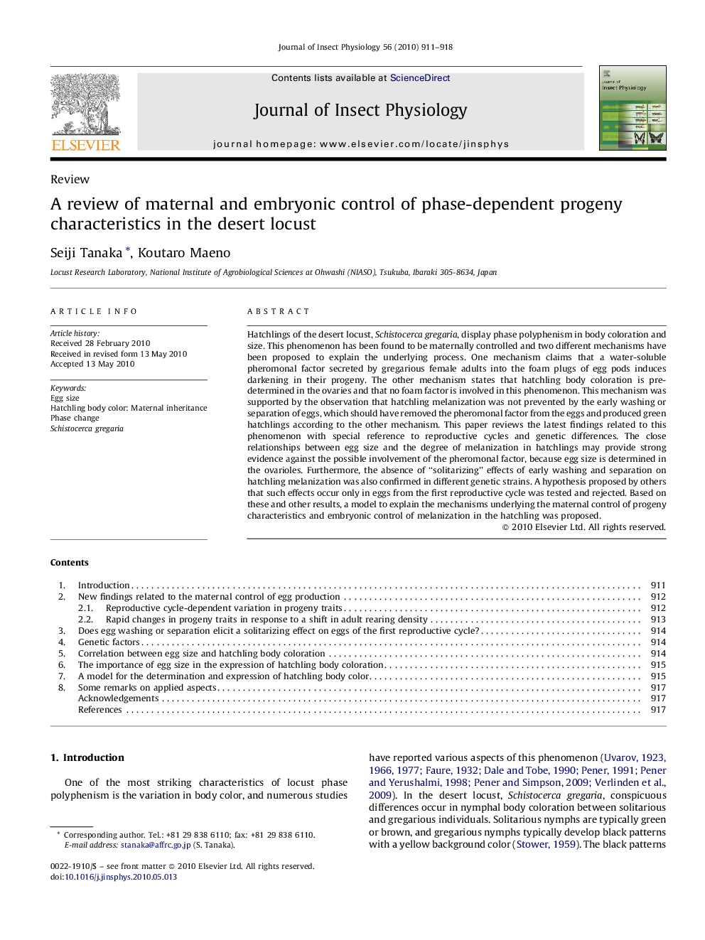 A review of maternal and embryonic control of phase-dependent progeny characteristics in the desert locust