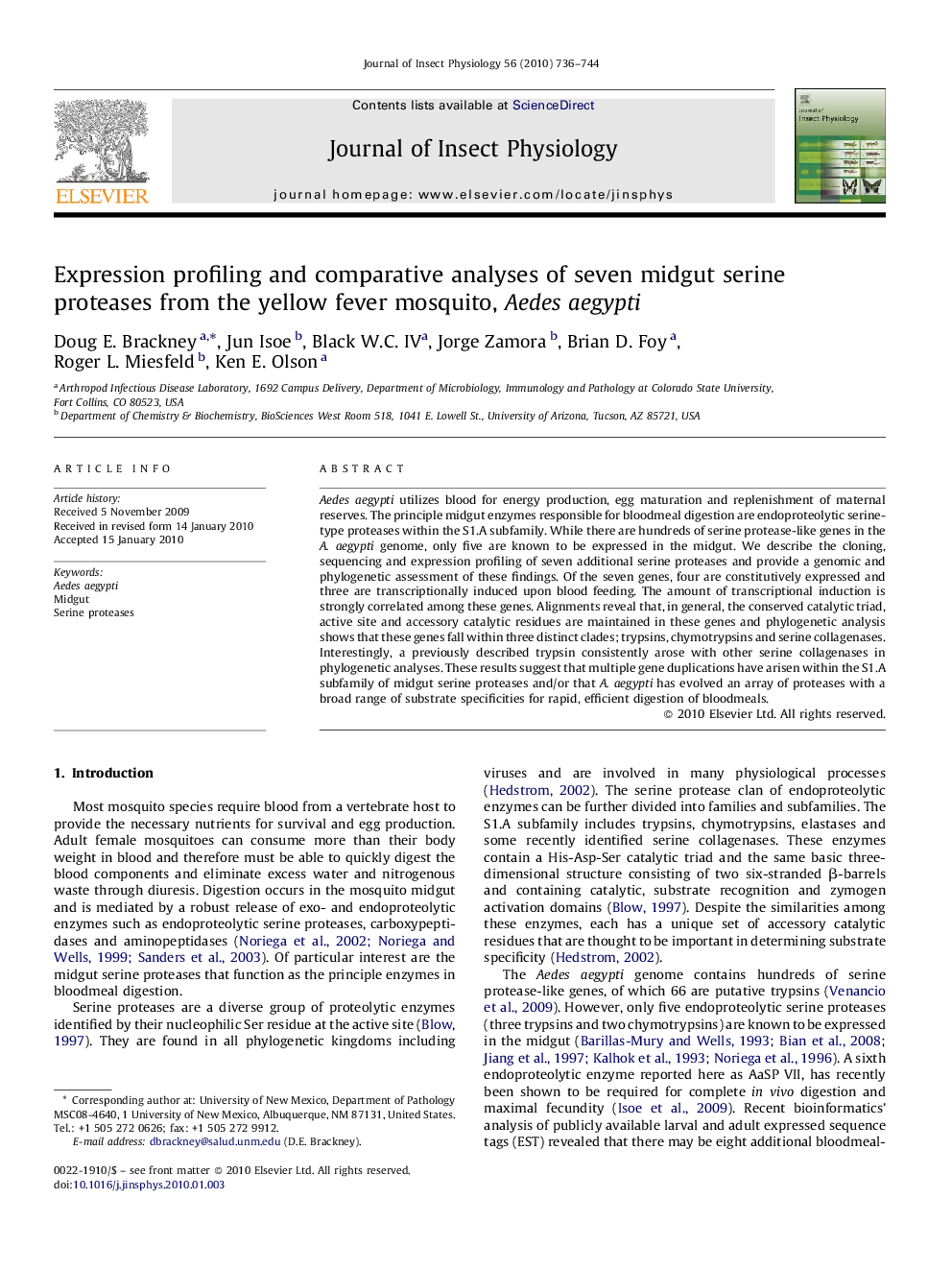 Expression profiling and comparative analyses of seven midgut serine proteases from the yellow fever mosquito, Aedes aegypti