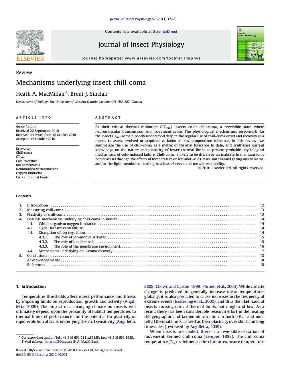 Mechanisms underlying insect chill-coma