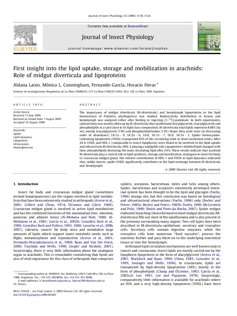 First insight into the lipid uptake, storage and mobilization in arachnids: Role of midgut diverticula and lipoproteins